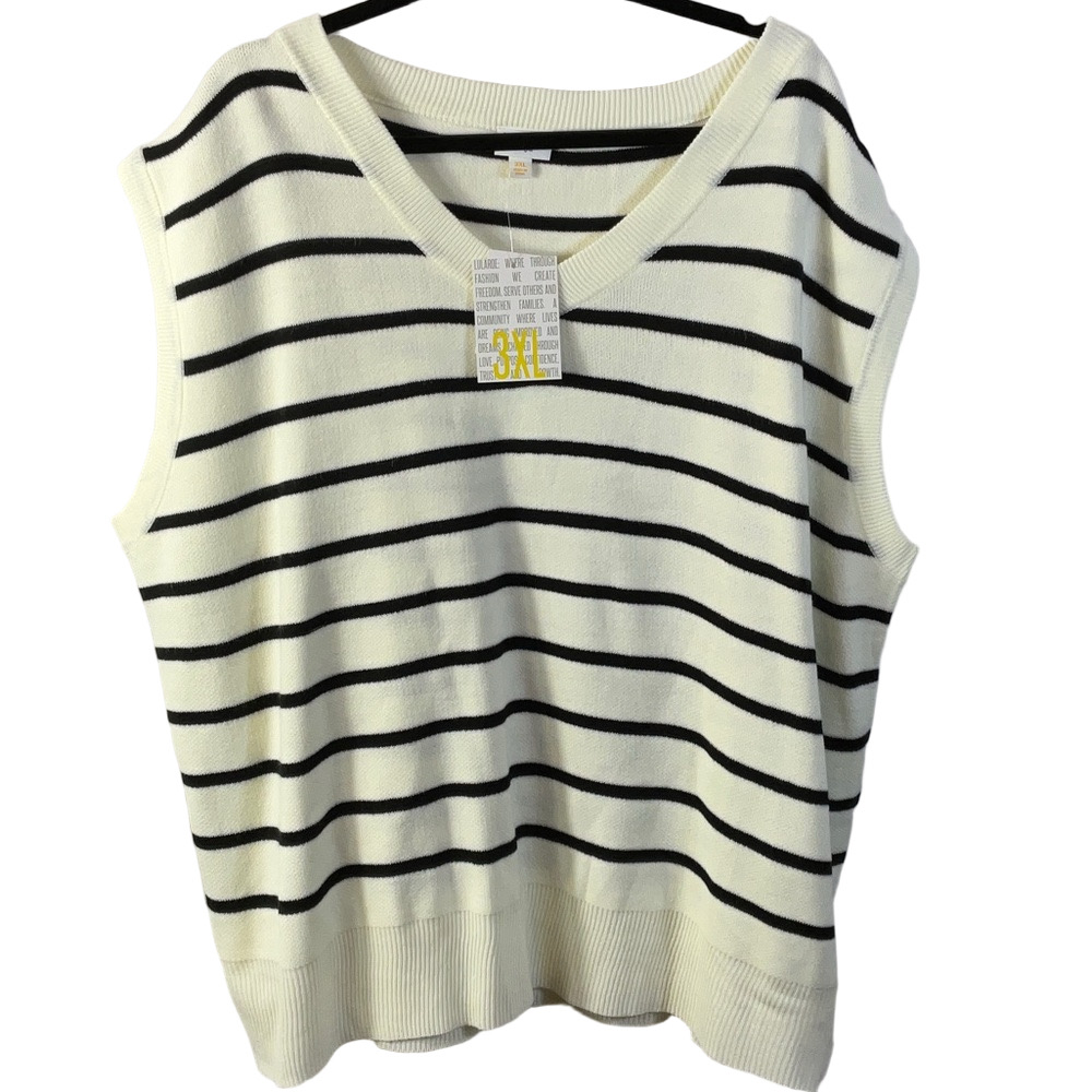 LuLaRoe Black and Cream Striped Sleeveless Sweater Size 3XL
